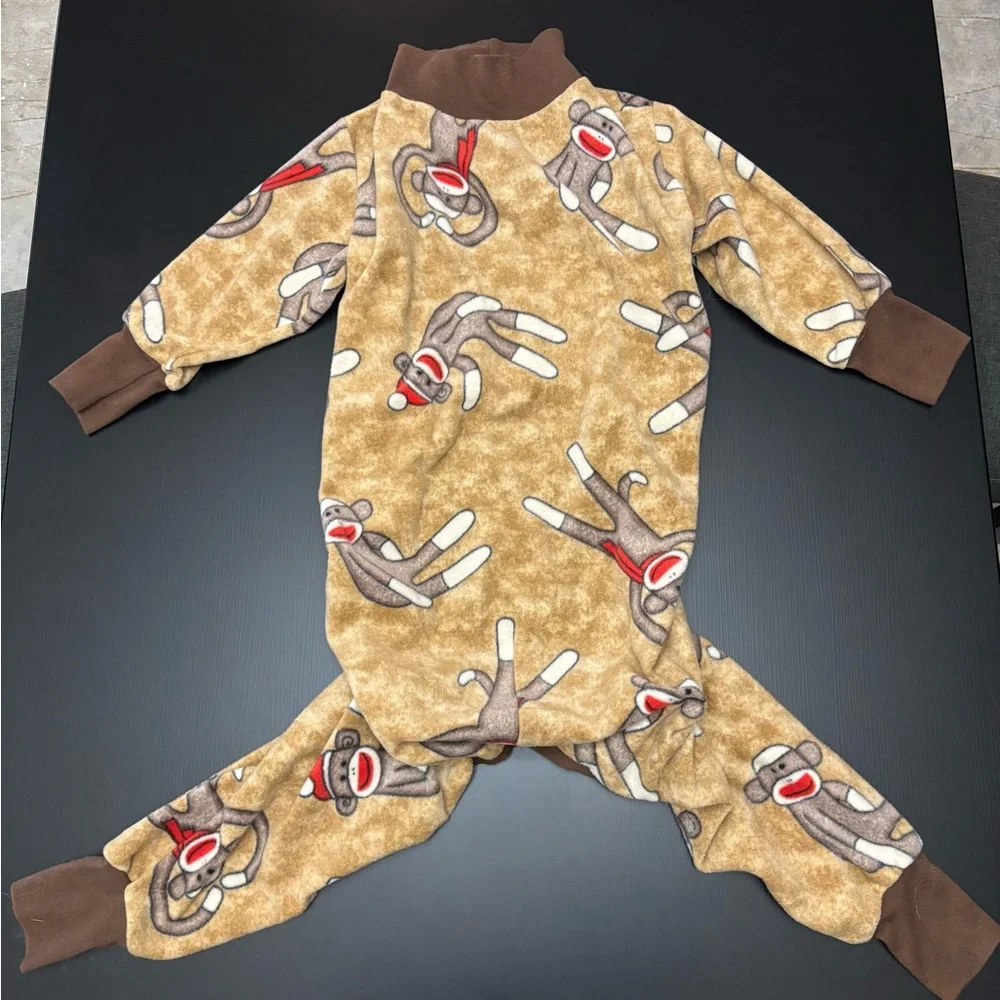 Brown Sock Monkey Print Dog Pajama XL
